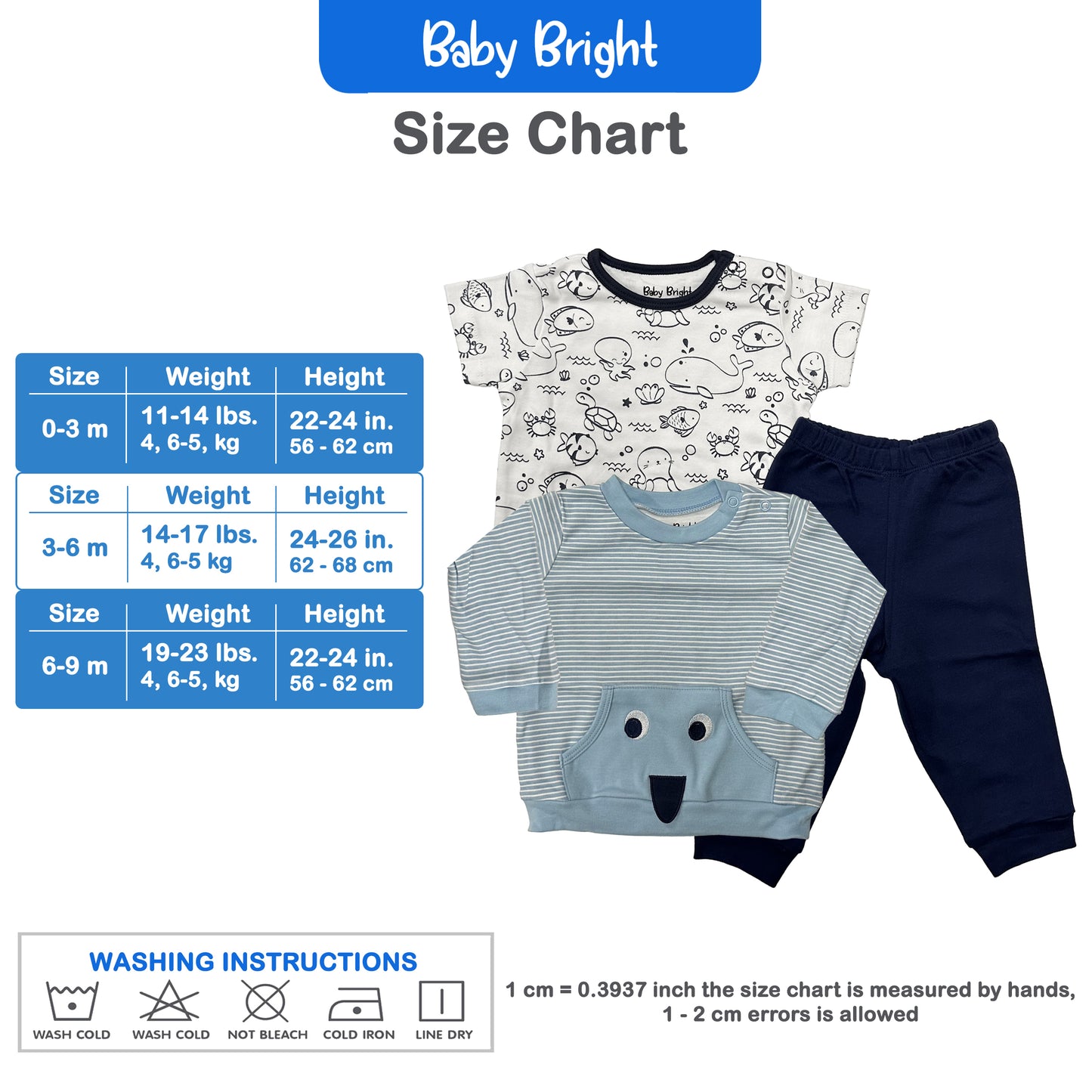 Baby Bright 3 Piece Set for Baby Boys | Made of Soft Cotton for 0-9 Months