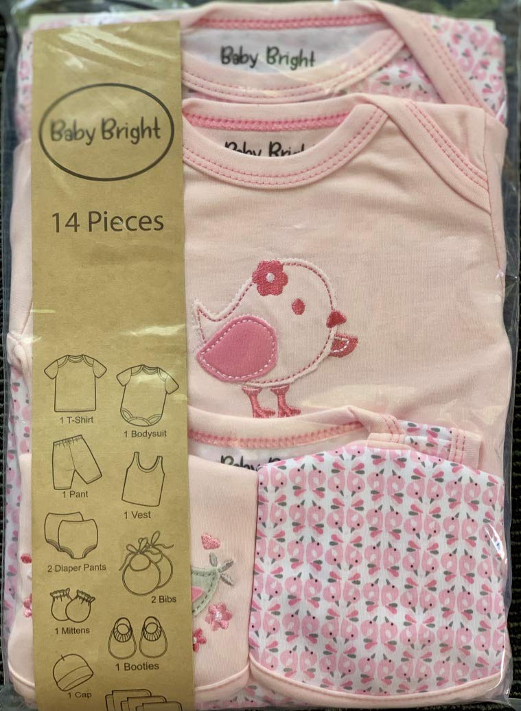 Pink Blossom – Baby Bright 14-Piece Soft Cotton Layette Set for Baby Girls, 0–3 Months