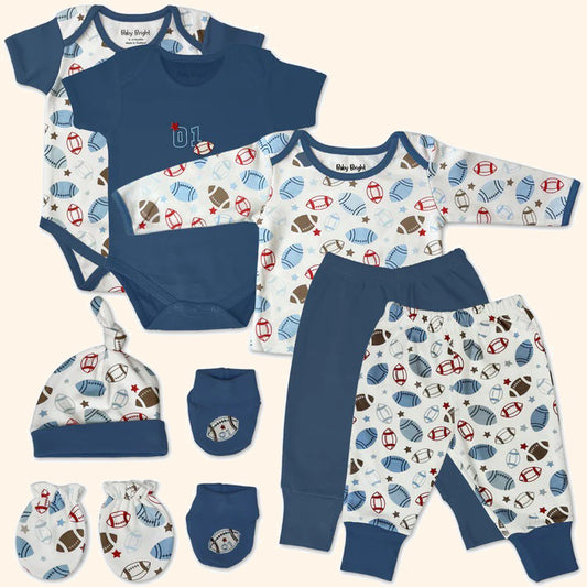 Midnight Snuggle – Baby Bright 8-Piece Soft Cotton Layette Set for Baby Boys, 0–3 Months Dark Blue