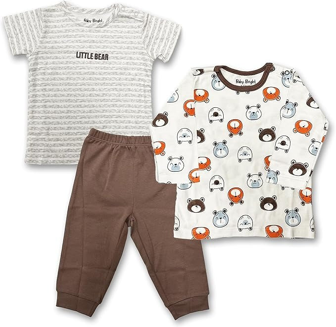 Tiny Explorer – Baby Bright 3-Piece Soft Cotton Set for Baby Boys, 0-9 Months