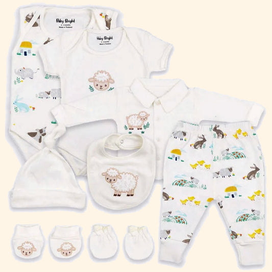 Ivory Snuggle – Baby Bright 8-Piece Soft Cotton Layette Set for Baby Boys, 0–3 Months