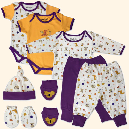 Sunny Cub – Baby Bright 8-Piece Soft Cotton Layette Set for Baby Boys, 0–3 Months Yellow