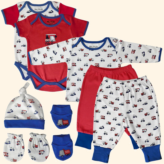 Red Truck – Baby Bright 8-Piece Soft Cotton Layette Set for Baby Boys, 0–3 Months