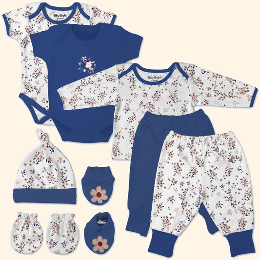 Blossom Joy – Baby Bright 8-Piece Soft Cotton Layette Set for Baby Girls, 0–3 Months Flower