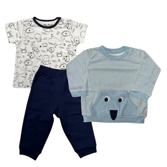 Baby Bright 3 Piece Set for Baby Boys | Made of Soft Cotton for 0-9 Months